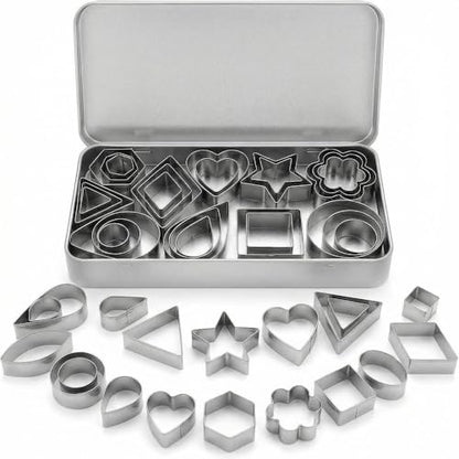 30Pcs Mini Cookie Cutter Set with Storage Case, Stainless Steel Small Cutters, Safe for family use – Assorted Geometric Shapes & Sizes, Ideal for Cookies, Fruits, Fondant and Clay Crafts