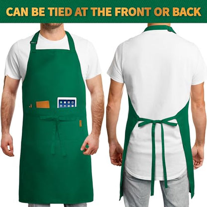 BOHARERS Green Aprons with Pockets - Restaurant Bib Apron for Work Home Kitchen Washable Chef Aprons Costume - color: C-01 Pack Green