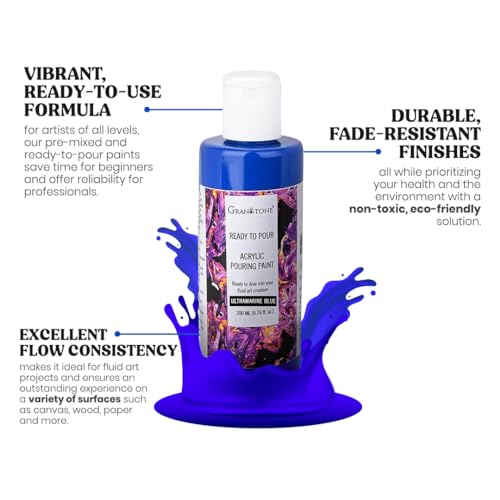 GRANOTONE Premium Acrylic Pouring Paint Ultramarine Blue Colour 6.76 fl oz 200 ml Ready to Use Superior High Flow Formula for Canvas Wood Paper Craft and Fluid Art Projects Made in India - color: ULTRAMARINE BLUE