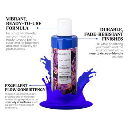 GRANOTONE Premium Acrylic Pouring Paint Ultramarine Blue Colour 6.76 fl oz 200 ml Ready to Use Superior High Flow Formula for Canvas Wood Paper Craft and Fluid Art Projects Made in India - color: ULTRAMARINE BLUE