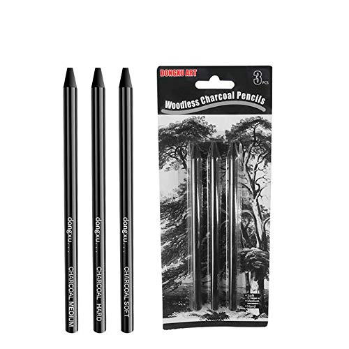 3pcs Woodless Pencil Set - Black Charcoal Pencil Soft Medium Hard for Drawing, Writing, Shading, Sketching, No Wood, Gift for Artist, Hobbyist,Beginner (3pcs Mixed) - color: 3pcs Mixed