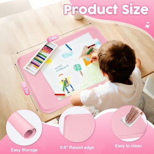 Silicone Art Mat for Crafts, Large 24x19.5 Inch Silicone Painting Mat & Craft Mat with Raised Edges for Artists, Jewelry Making, Playdough, Activities,Pink - color: Pink