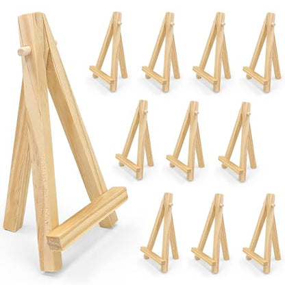 12-Pack 3.93×2.36in(L×W) Mini Wooden Display Easels, Small Natural Wood Tripod Stands for Photos, Cards, and Tiny Canvas Displays