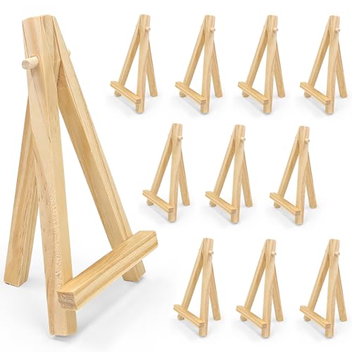 12-Pack 3.93×2.36in(L×W) Mini Wooden Display Easels, Small Natural Wood Tripod Stands for Photos, Cards, and Tiny Canvas Displays