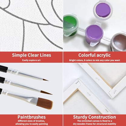 VOCHIC Sip and Paint Kit,Pre Drawn Canvas Couples Paint Party Kit Painting Art Set for Adults Date Night Sunset Beach 2 Pack (8 x 10 Inches, Wine Glass Couple) - size: 8x10, style: Wine Glass Couple