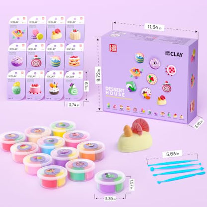 LOUFOR Air Dry Clay Kits - Modeling Clay for Kids, Ultra Light & Soft, Safe & Non-Toxic, 12 Boxes DIY Model Magic Clay with Sculpting Tools & Tutorials, Creatible Art Crafts Toys Gifts Boys Girls - color: #02-Dessert House