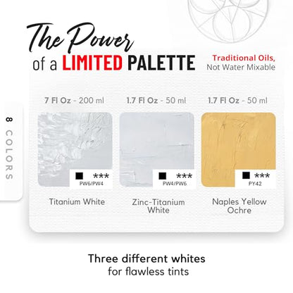 Box of Whites by ZenART for Flawless tints - 6.75 fl oz (200ml) Titanium White, 1.7 fl oz (50ml) Zinc Titanium White & Naples Yellow Ochre - Non-Toxic, Highly Pigmented, Creamy, Lightfast Oil Paints - color: Box of Whites – (1 × 6.76oz/ 200ml) + (2 × 1.7o