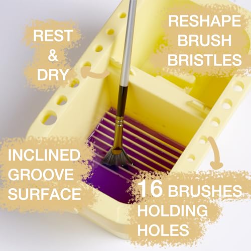 SEVENY Paint Brush Cleaner, Holder & Organizer with Palette, Yellow | Acrylic, Watercolor, Water-Based Paints - color: Yellow