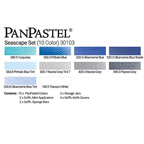 PanPastel Artist Pastels by GOLDEN, Seascape Set, 10 Color, Professional Artist Pastels, Unique Pan Format (cake-like) - style: Violet and Blue