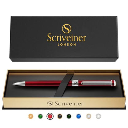 Scriveiner Deep Crimson Ballpoint Pen - Stunning Red Lacquer Luxury Pen, Chrome Finish, Schmidt Black Refill, Best Ball Pen Gift Set for Men & Women, Professional Executive Office, Nice Designer Pen - color: 6. Crimson Red with Chrome
