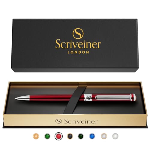Scriveiner Deep Crimson Ballpoint Pen - Stunning Red Lacquer Luxury Pen, Chrome Finish, Schmidt Black Refill, Best Ball Pen Gift Set for Men & Women, Professional Executive Office, Nice Designer Pen - color: 6. Crimson Red with Chrome