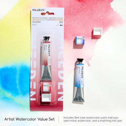 MEEDEN Professional Artist Watercolor Paint: Green Deep - 15ml/0.5oz Water Color Tube, Semi-Moist Pigment Half Pan and Empty Matching Half Pan for Artists Pros - color: Green Deep