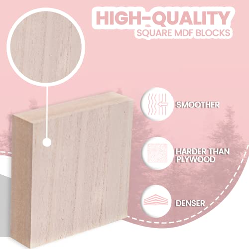 (12-Pack) - 4” x 4” Wooden Blocks for Crafts - 1-Inch Thick Square MDF Blocks - Smooth Surface with Wood Grain Pattern - Highly Customizable Blank Wood Squares - size: 4 x 4 x 1" (12 Pack)