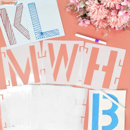 8 Inch 42 Pcs Reusable Letter Number Symbol Stencils, Plastic Painting Templates for Wood Wall Fabric Rock Chalkboard Signage School Door Porch DIY Art Craft Decoration Projects - size: 8 inch（White）