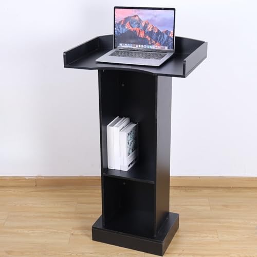 Black Podium Stand for Lectern, Presentation, Church, Classroom, Shelf Adjustable - color: Black