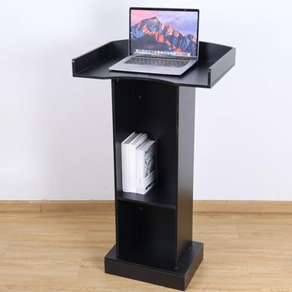 Black Podium Stand for Lectern, Presentation, Church, Classroom, Shelf Adjustable - color: Black