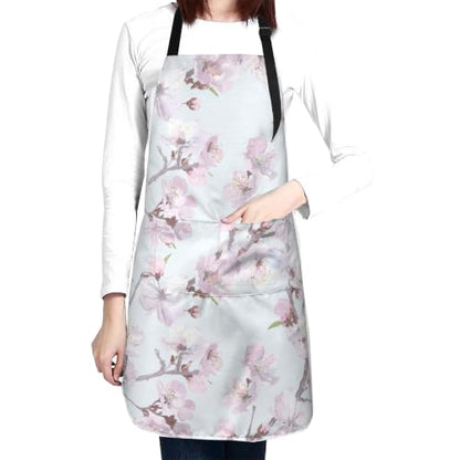 Cream Pastel Wildflower Art Waterproof Apron with Pockets | Garden Aprons for Men Women Adjustable Bib Apron for Cooking Kitchen Baking BBQ Painting Housework Oil Resistant - color: Delicate Branch Design