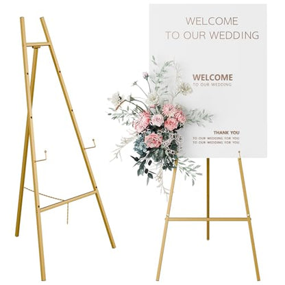Gold Easel Stand for Sign, Heavy Duty Easel, 4-Tier Adjustable Art Easel for Painting, Wedding Sign 1pc