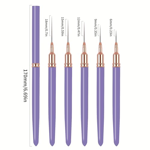 5PCS Liner Brushes for Nails, Nail Art Liner Brushes Set, 6/9/12/15/18mm Thin Detail Brush for Long Lines & Fine Drawing, UV Gel Polish Painting Nail Design Tools - Purple - color: Purple