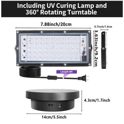 3D Printer UV Resin Curing Light with 360° Rotating Turntable, 405nm UV Light for Post-Curing, Adjustable UV Lamp Stand for SLA DLP LCD 3D Printer, Photosensitive Resin Prints - size: 50W Light with Turntable
