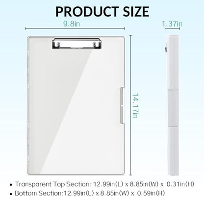 Sooez Clipboard with Storage, Heavy Duty Cleaview Clip Boards 8.5x11 with Dual Storage, Dry Erase Plastic Nursing Clipboard, High Capacity Clipboards Folder for Teacher Nurse, School & Office Supplies - color: White
