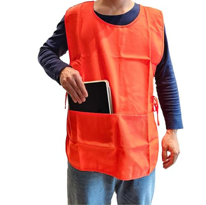 Large Smock Cobbler Apron for Men & Women, Adjustable Side Ties & 2 Pockets - color: Orange
