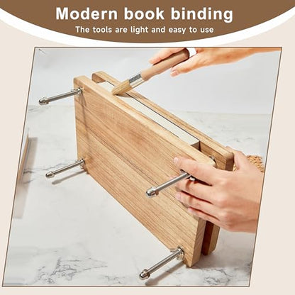FUXAFU 50 Pcs Book Binding Kits, 13"x7.9" Inch Wooden Book Press，Books Binding Materials, with Bone Folder, Awl, Needles for DIY Bookbinding, BookRepair, Handmade Crafts