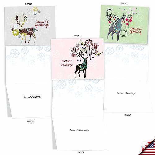 The Best Card Company - 10 Seaon's Greeting Cards with Envelopes - Festive, Fun Assorted Holiday Notecards (4 x 5.12 Inch) - Dandy Reindeer M2938SGG - style: Dandy Reindeer