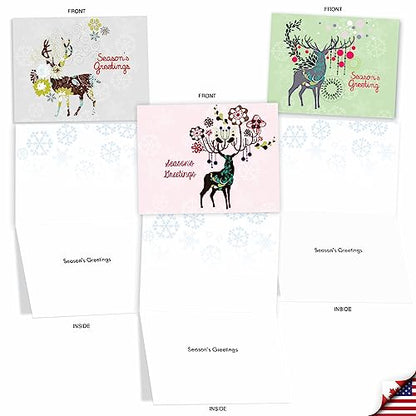 The Best Card Company - 10 Seaon's Greeting Cards with Envelopes - Festive, Fun Assorted Holiday Notecards (4 x 5.12 Inch) - Dandy Reindeer M2938SGG - style: Dandy Reindeer