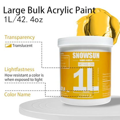 SNOWSUN Yellow Acrylic Paints, Large Bulk Heavy Body Acrylic Paint (42.4 oz, 1L) - Non Toxic Gloss Thick Art Paint for Multi-Surface, Ideal for Canvas Wood Ceramic Fabric and Leather, Stone Craft, for Artists & Beginners - color: yellow