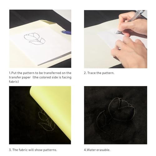 KEARING 32"x22" Fabric Tracing Paper - Yellow & White Pattern Transfer | Large dressmakers carbon paper sheets for sewing and embroidery. Washable water-soluble marking lines for dark & light fabric