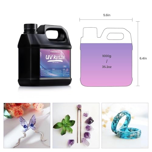 UV Resin 1000g, Upgrade Crystal Clear Hard Ultraviolet Epoxy Resin Glue, Low Odor Transparent Solar Cure Sunlight Activated Resin for Jewelry Making, DIY Craft Decoration, Mold, Casting and Coating - size: 1000g