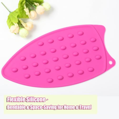 LeLehome Silicone Iron Rest Pad, Heat Resistant Non-Slip Hot Iron Mat for Ironing Board and Sewing Work, Protective Surface for Tableware and Curling Irons, Red - color: Pink