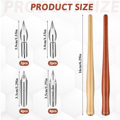 14pcs Oblique Calligraphy Comic Pen Set, 2-in-1 Wooden Pen Holder with 12 Stainless Steel Replacement Nibs for Writing, Signing, Painting, Sketching - color: brown+wood