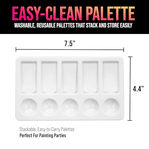 U.S. Art Supply 10-Well Plastic Rectangular Artist Painting Palette - Paint Color Mixing Tray - Art Students, Classroom, Craft Projects, Fun Parties, Events - Brush Mix Acrylic, Oil, Watercolor - size: 10-Well Rectangular