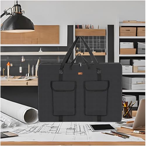 TreochtFUN Hard Side Art Portfolio Bag 24 X 36, Upgrade Heavy Duty Art Carrying Case With Metal Rigid Frame,Sturdy Fabric For Artwork, Advertising,Canvas,Boards,Screen Monitors & Displays (Black)