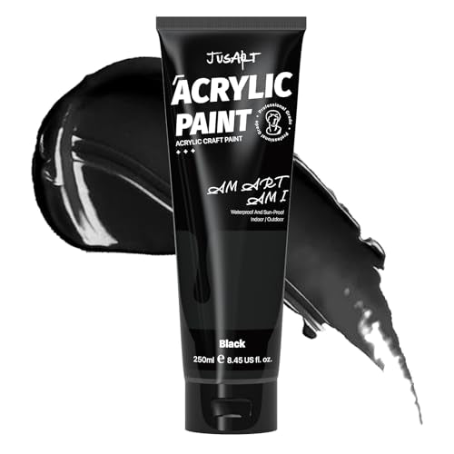 JusArt Acrylic Paint Black Tubes 250ml (8.45 oz), Non Toxic Craft Paint, No Fading Rich Pigment for Canvas Painting, Wood, Fabric, Clay, Stone, Ceramics Art Supplies for Artists, Adults - color: Black