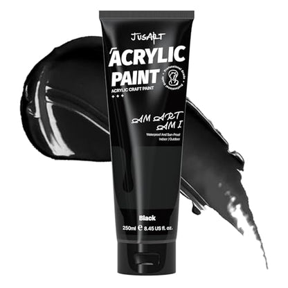 JusArt Acrylic Paint Black Tubes 250ml (8.45 oz), Non Toxic Craft Paint, No Fading Rich Pigment for Canvas Painting, Wood, Fabric, Clay, Stone, Ceramics Art Supplies for Artists, Adults - color: Black