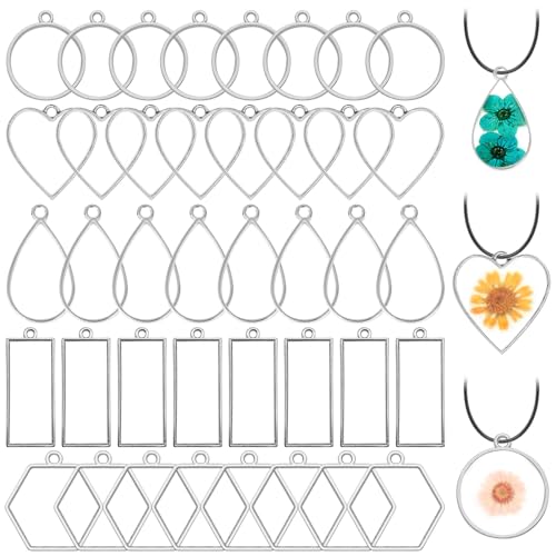 50pcs Open Bezels 5 Styles Open Frame Pendant Open Back Bezel Pendants Geometric Hollow Frame Pendant for Resin Casting, Necklace, Earrings, Pressed Flower, DIY Crafts(White K) - color: 50pcs;White K;5 Styles;B