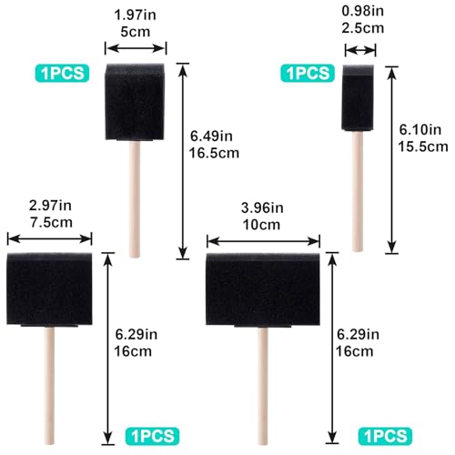 HINZIC 4 Pcs 4 Sizes Foam Paint Brushes, 1inch 2inch 3inch 4inch Wood Handle Sponge Brushes for Painting, Staining, Varnishes, and DIY Craft Projects