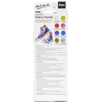 Mont Marte Permanent Fabric Paint Set 8 x 20ml Metallic Colours for Textile, Fabric, T-Shirt, Canvas, Wood, Ceramic, Glass - color: Metallic