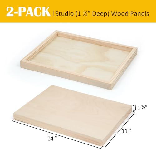Falling in Art 2 Pack Unfinished Wooden Canvas Panels, 11x14 Gallery Birch Wood Panels Kit, 1 1/2" Deep Art Cradle Boards for Acrylic Painting, Pouring and Burning - size: 11*14 2 Pack