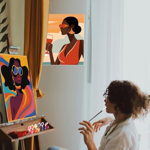 Dinifee 6 Pack Pre Drawn Canvas for Painting Pre Printed Canvas Kit 8 x 10 Inch Stretched Cotton Paint and Sip Set for Adults Couple Party Graduation Summer Date Night(Artistic Women) - style: Artistic Women