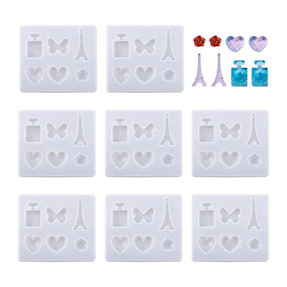 Craftdady 10pcs Pendant Silicone Mold 6 Shapes Butterfly Eiffel Tower Heart Flower Perfume Bottle Epoxy Resin Casting Mold for DIY Resin Jewelry Dangle Earring Keychain Making - color: Transparent, Mixed 6 Shapes