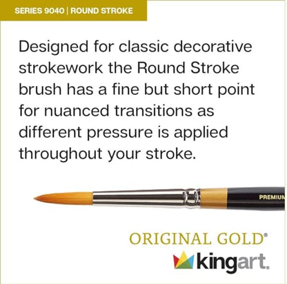 KingArt Original Gold 9040 Series, Premium Artist Brush, Golden TAKLON Round Stroke-Size: 12 - size: 12