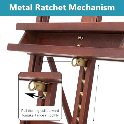 H-Frame Studio Easel with Wheels, Beechwood Artist Easel Storage Tray, Adjustable Floor Easel Stand Holding Canvas up to 51Inches for Painting, Brown - style: Basic Walnut