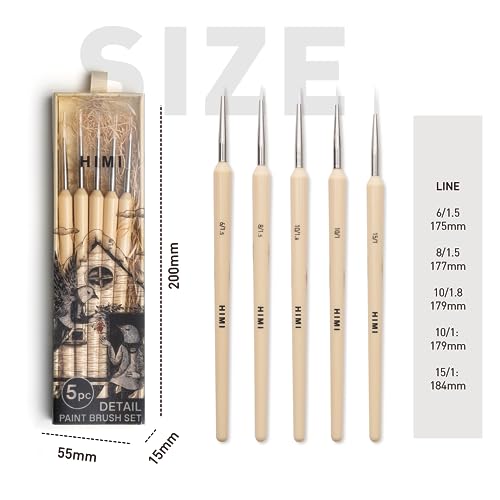 HIMI Gouache/Paint Detail Brushes Set 5 Pcs for Acrylic Oil Watercolor Face & Body Gouache Painting Nice Gift Art hobbyist,Adults (Yellow, Detail Brush) - color: 5pcs-yellow