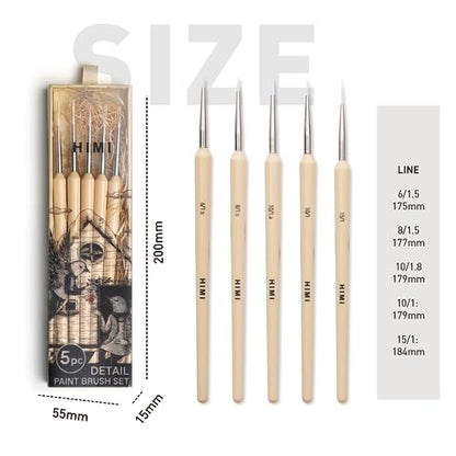 HIMI Gouache/Paint Detail Brushes Set 5 Pcs for Acrylic Oil Watercolor Face & Body Gouache Painting Nice Gift Art hobbyist,Adults (Yellow, Detail Brush) - color: 5pcs-yellow