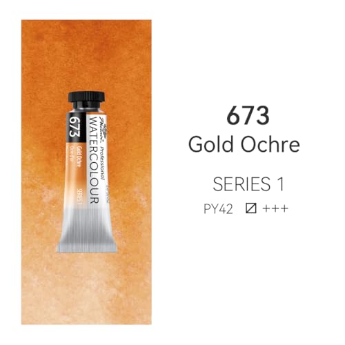 PHOENIX Professional Watercolor Paint Single Tube - 0.47 Fl Oz / 14ml - Gold Ochre - color: Gold Ochre, size: 0.47 Fl Oz (Pack of 1)