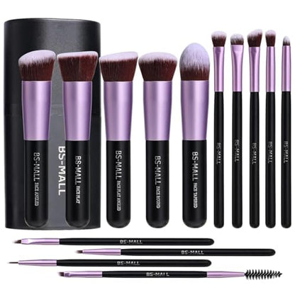 BS-MALL Makeup Brushes Premium Synthetic Foundation Powder Concealers Eye Shadows 14 Pcs Purple for Makeup Beginner or Professional with Travel Case - color: Purple